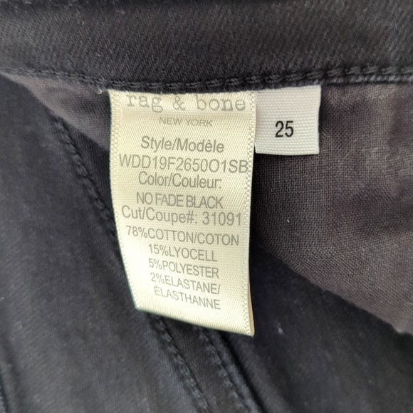 Rag & Bone Cate Classic Mid Rise Ankle Length Skinny Jeans No Fade Black 25 - Picture 10 of 15